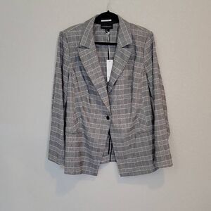 Lane Bryant Womens Blazer Black White Plaid Jacket Size 18